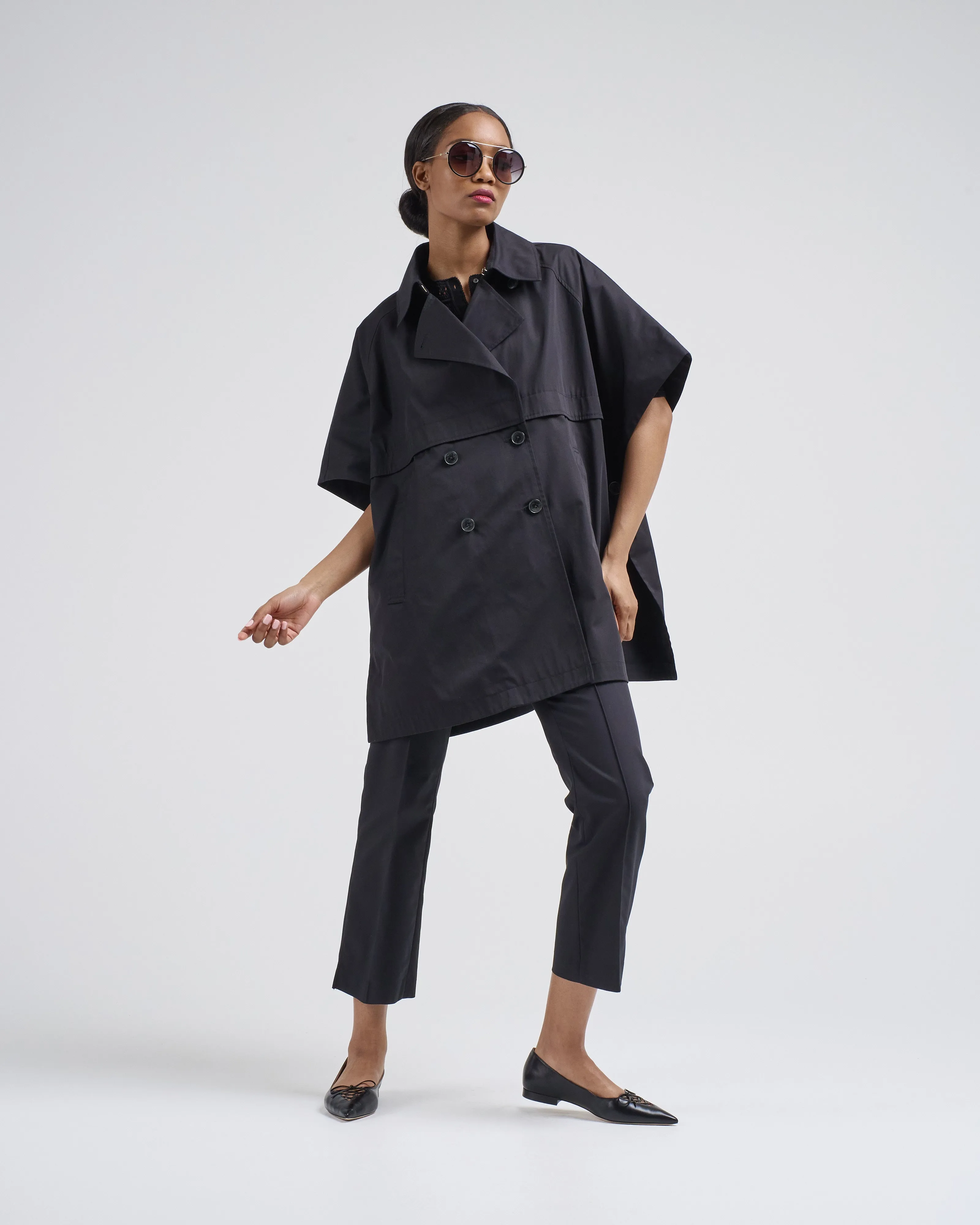 cotton short sleeve cape trench