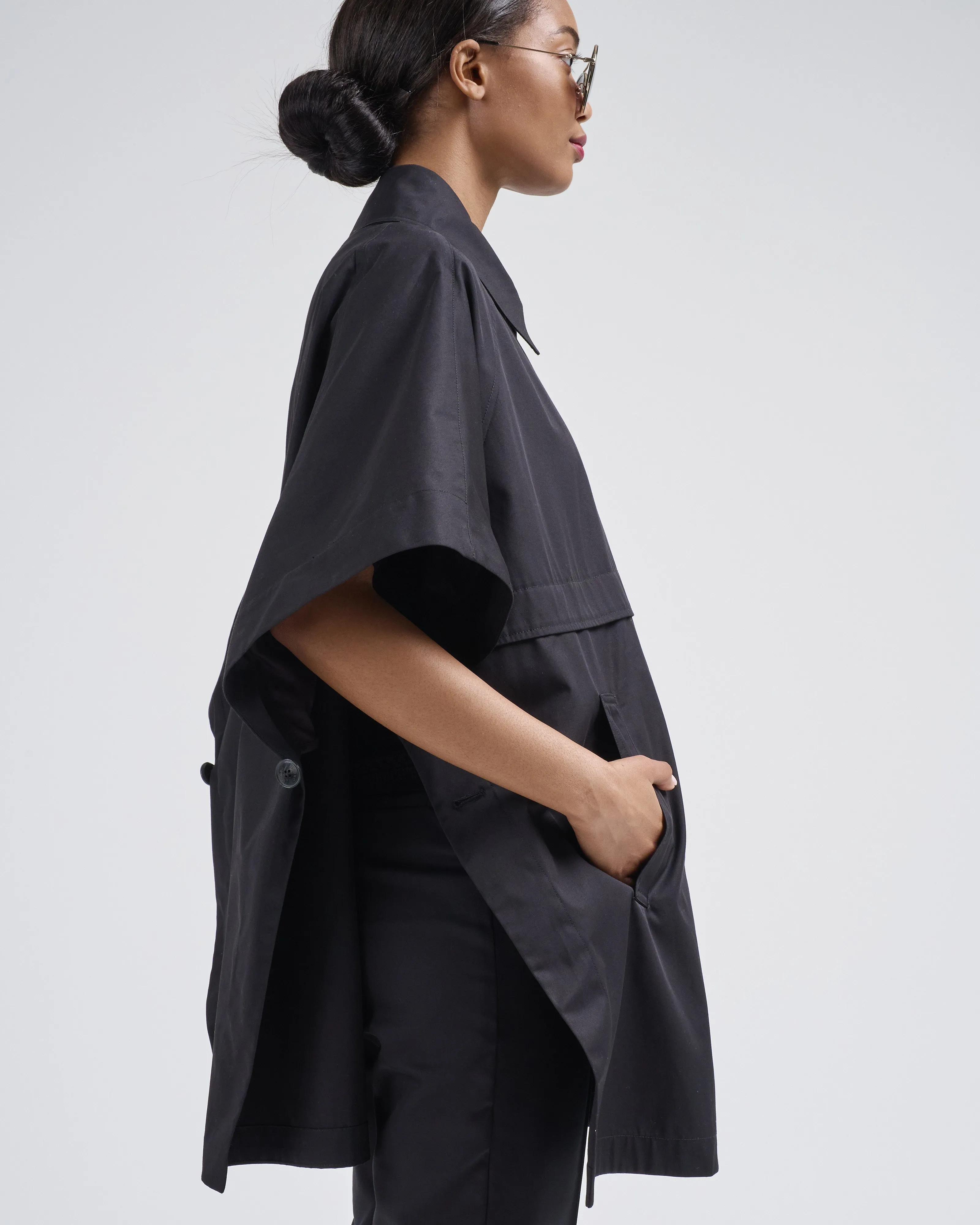 cotton short sleeve cape trench