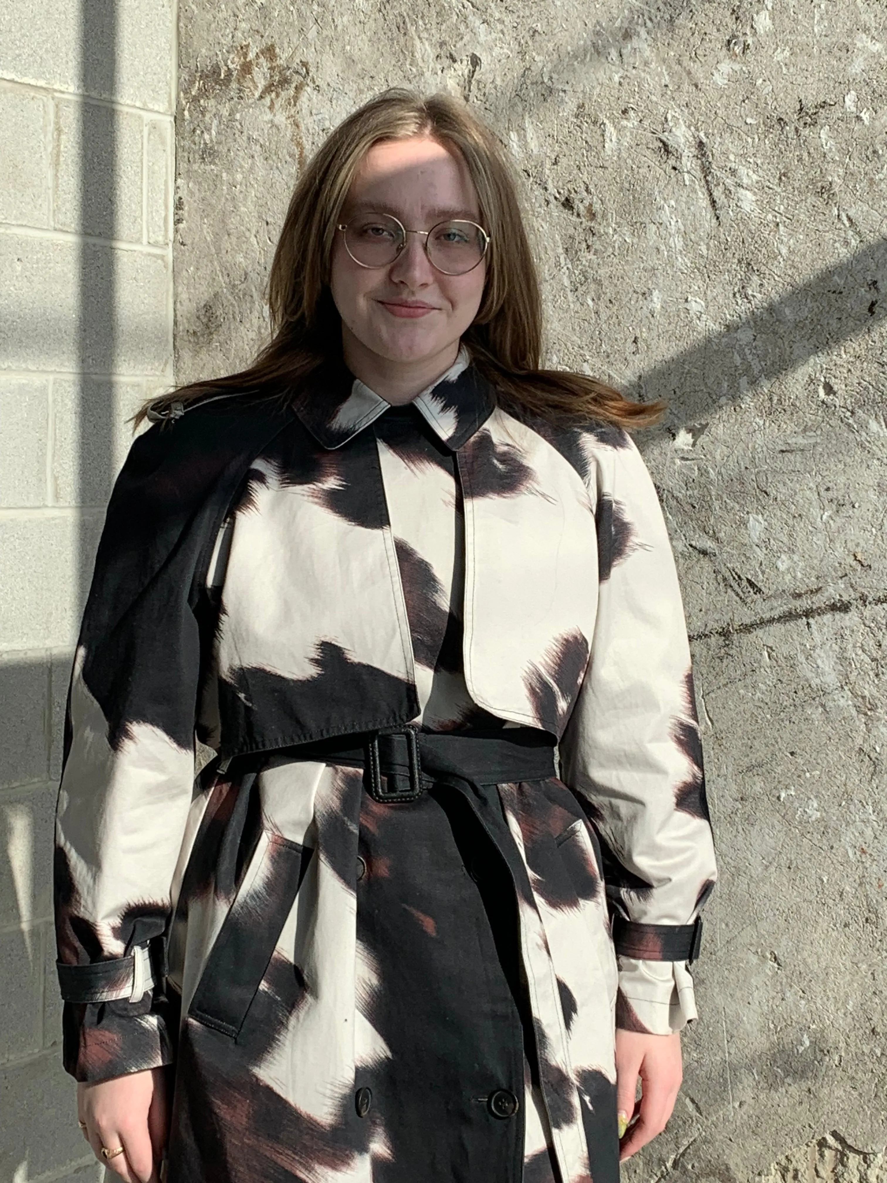 cow print trench coat