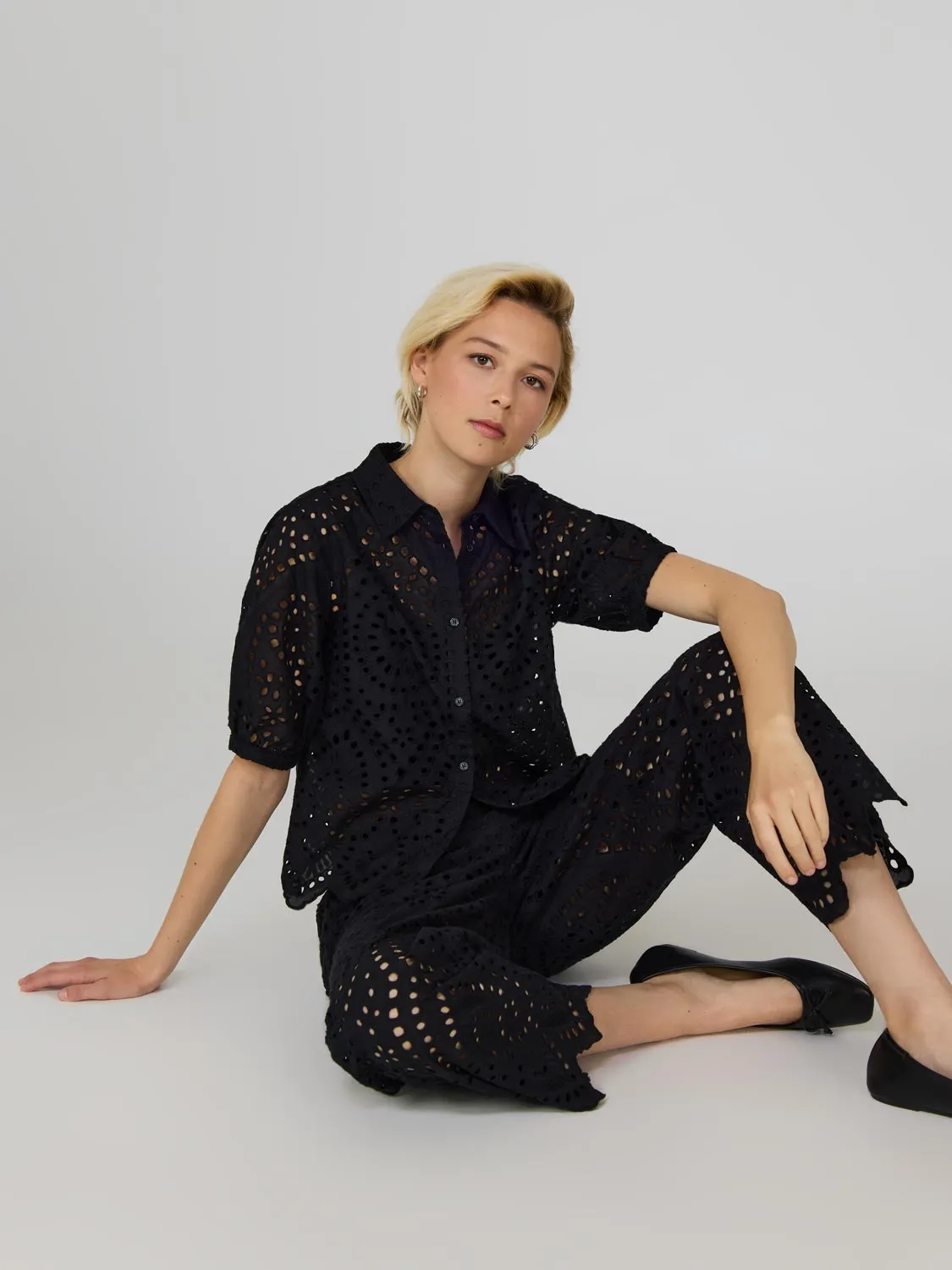 Cropped Eyelet Pants