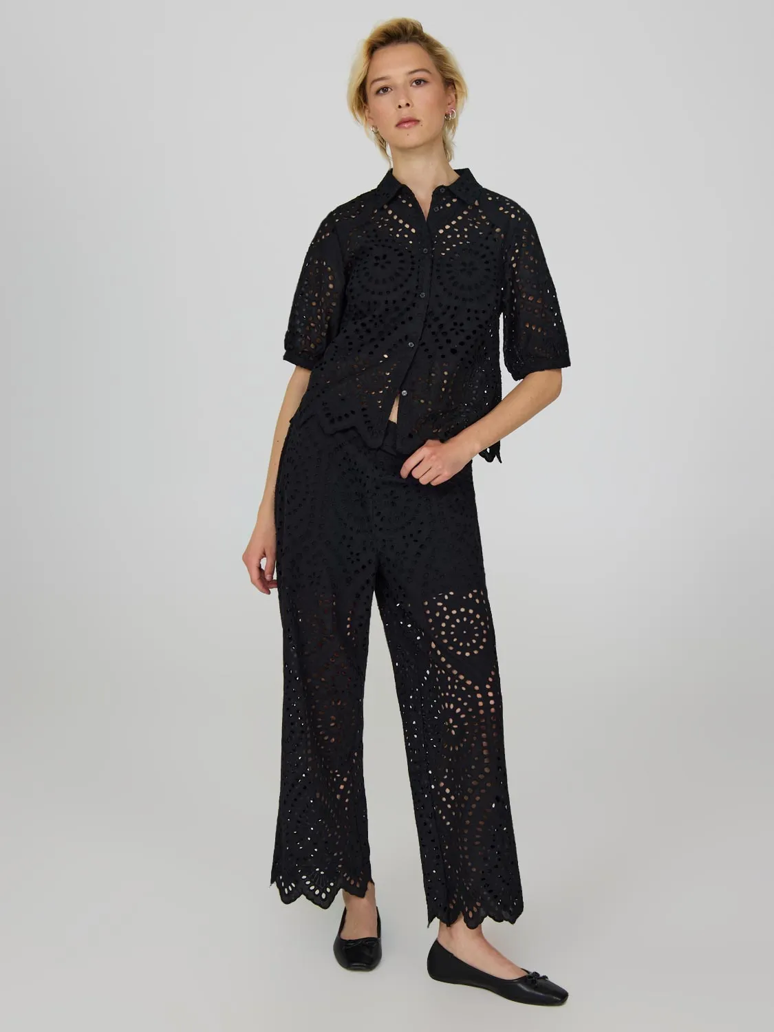 Cropped Eyelet Pants
