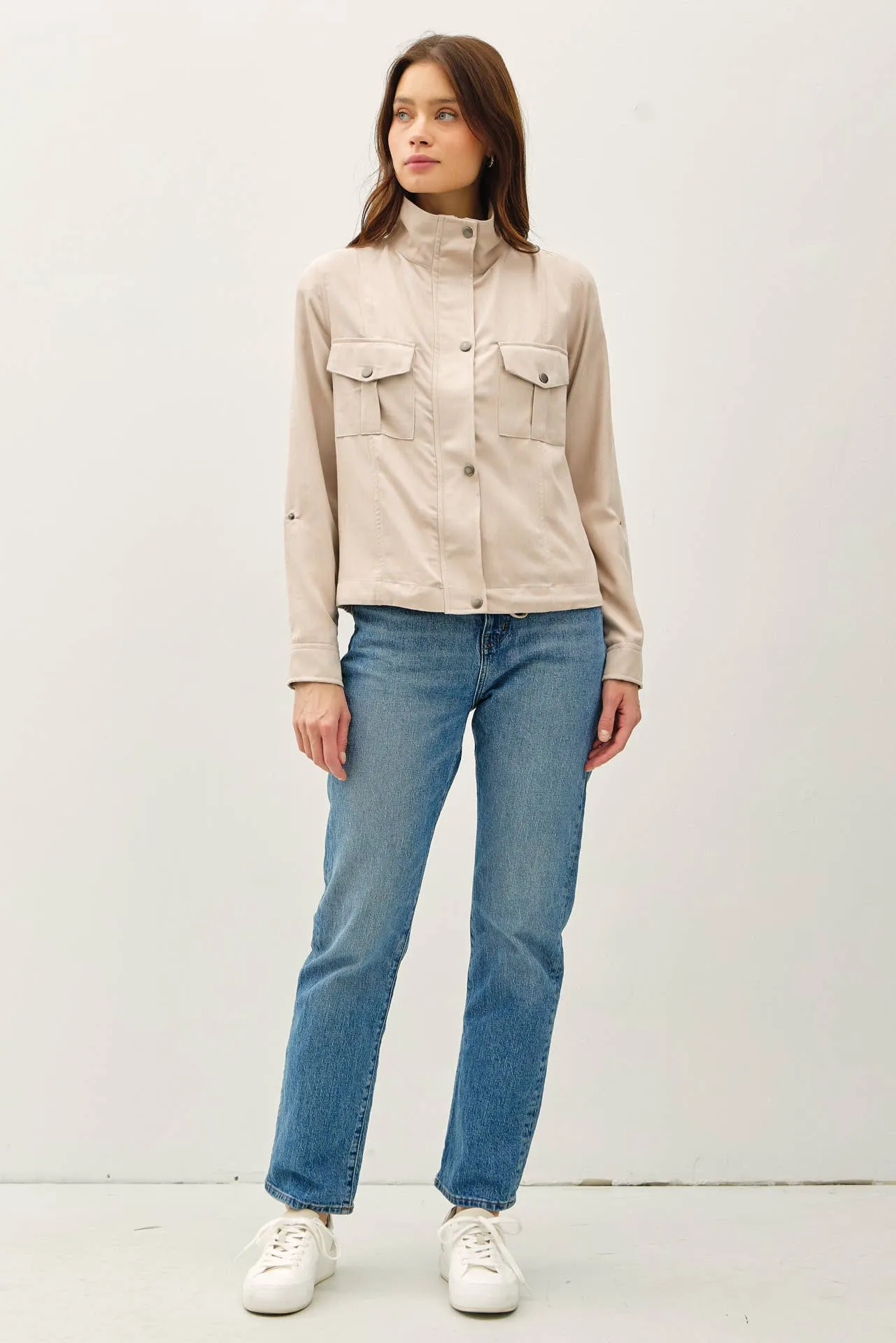 CROPPED UTILITY ZIPPER SAFARI JACKET
