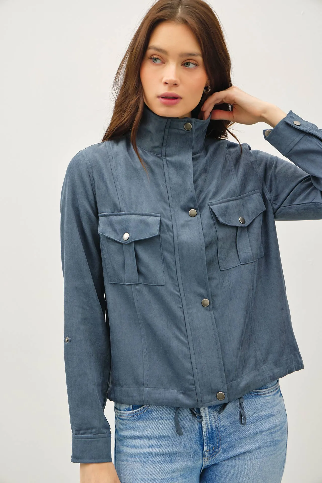 CROPPED UTILITY ZIPPER SAFARI JACKET