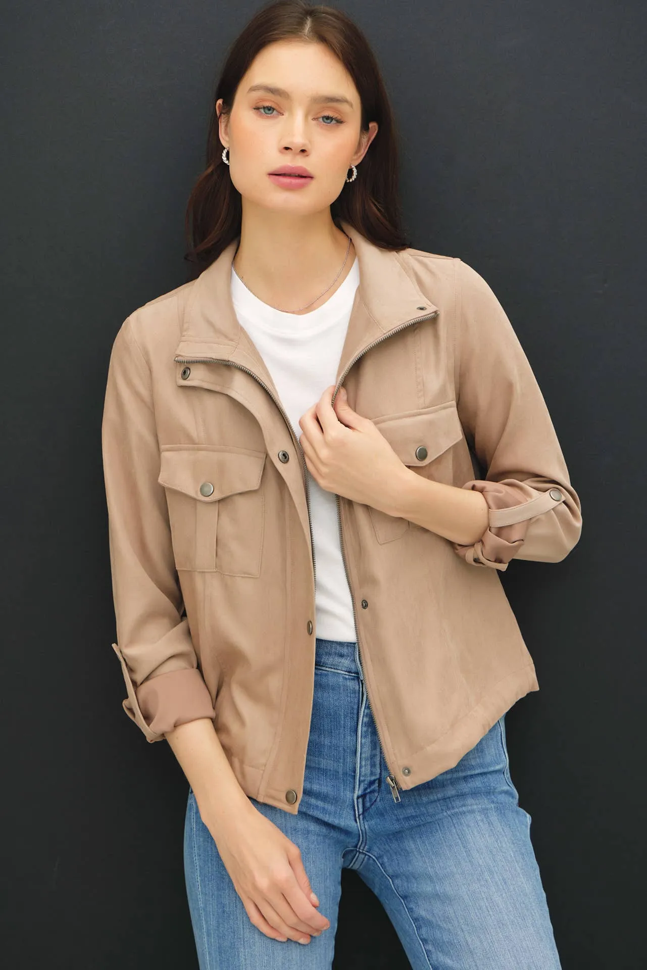 CROPPED UTILITY ZIPPER SAFARI JACKET