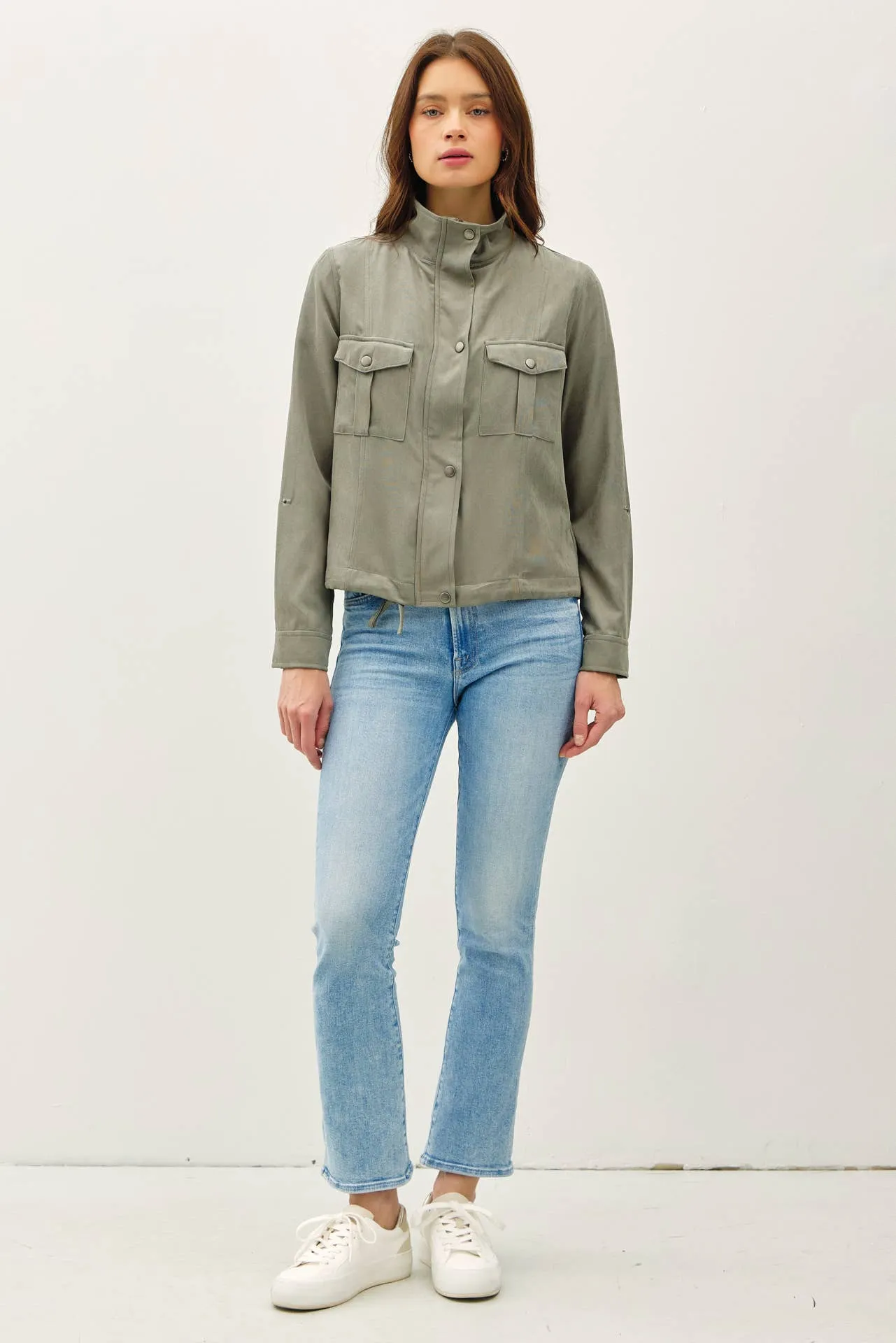 CROPPED UTILITY ZIPPER SAFARI JACKET