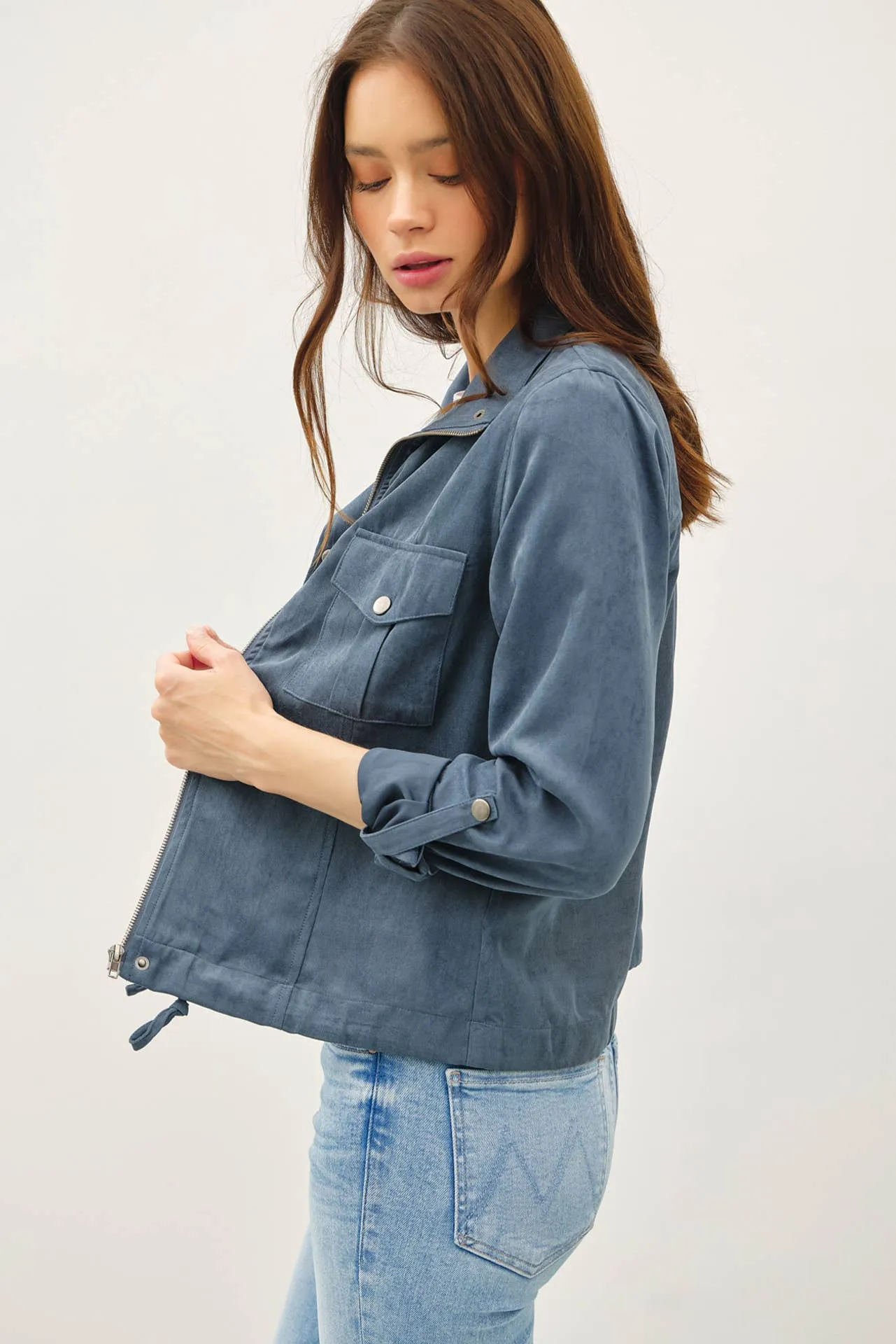 CROPPED UTILITY ZIPPER SAFARI JACKET