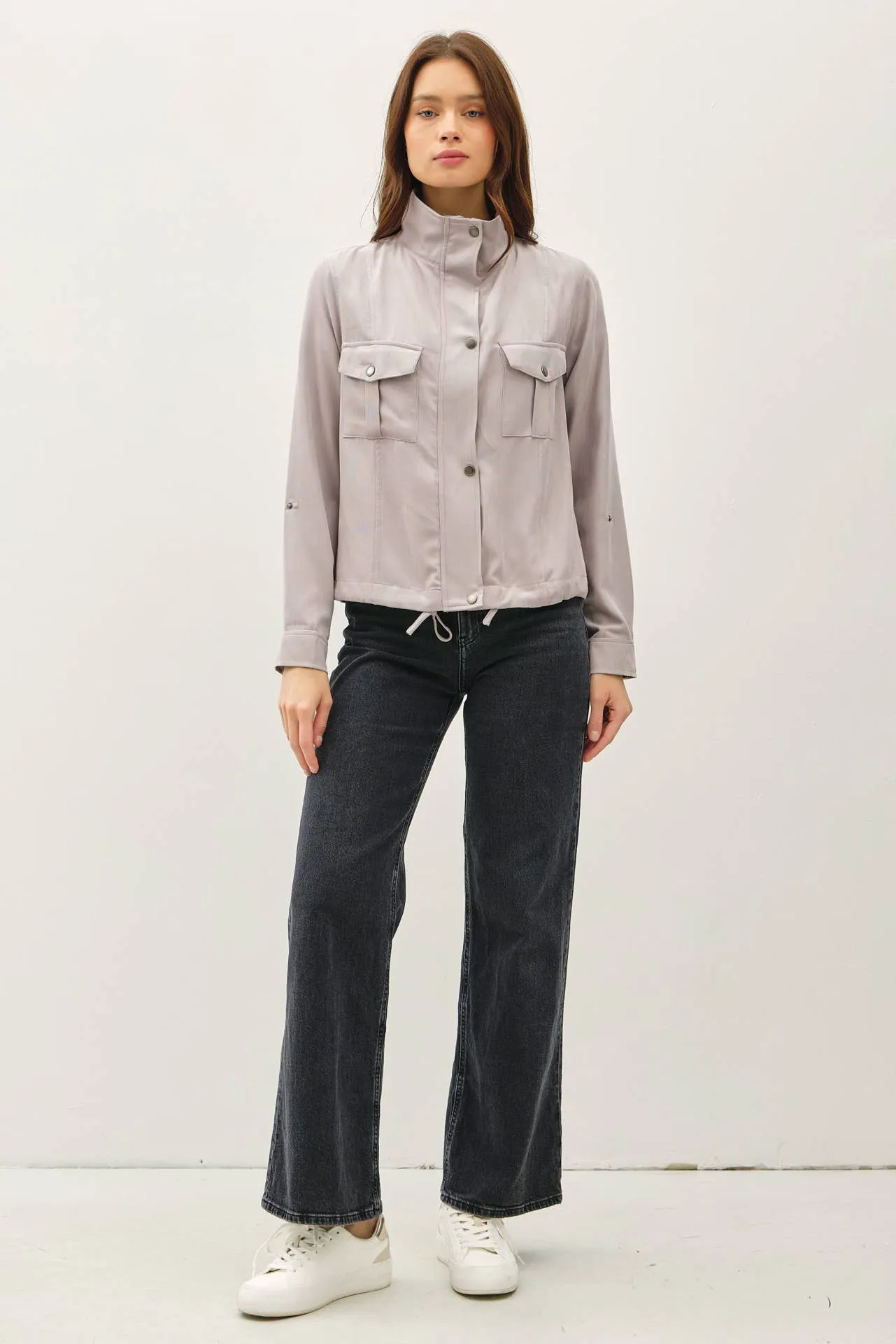 CROPPED UTILITY ZIPPER SAFARI JACKET