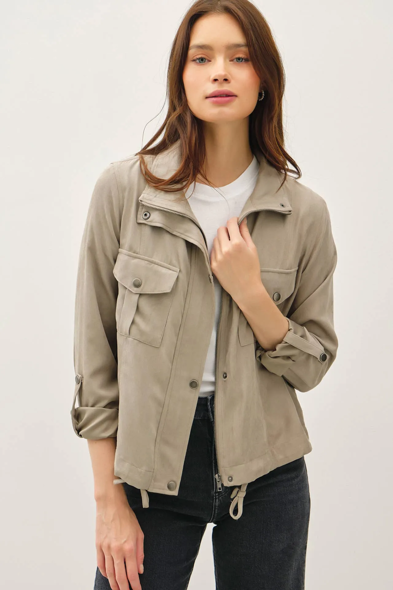 CROPPED UTILITY ZIPPER SAFARI JACKET