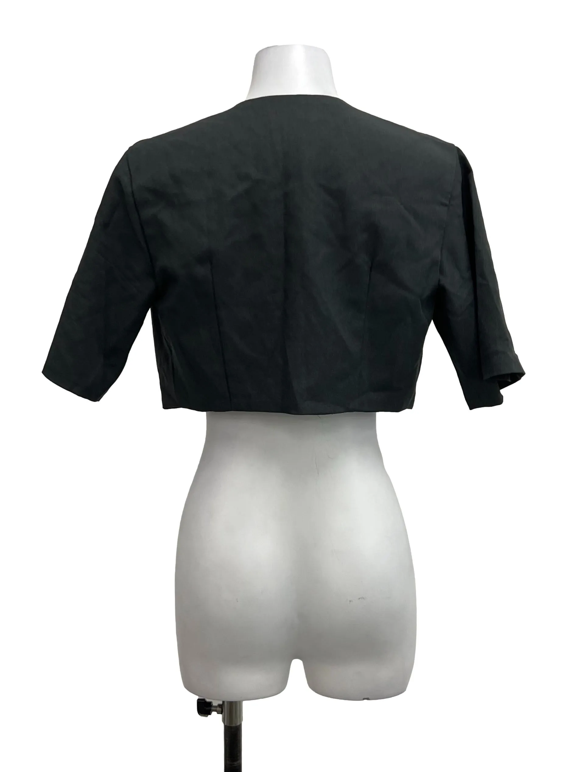 Dark Grey Front Side Button V-Neck Cropped Blouse