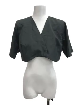 Dark Grey Front Side Button V-Neck Cropped Blouse