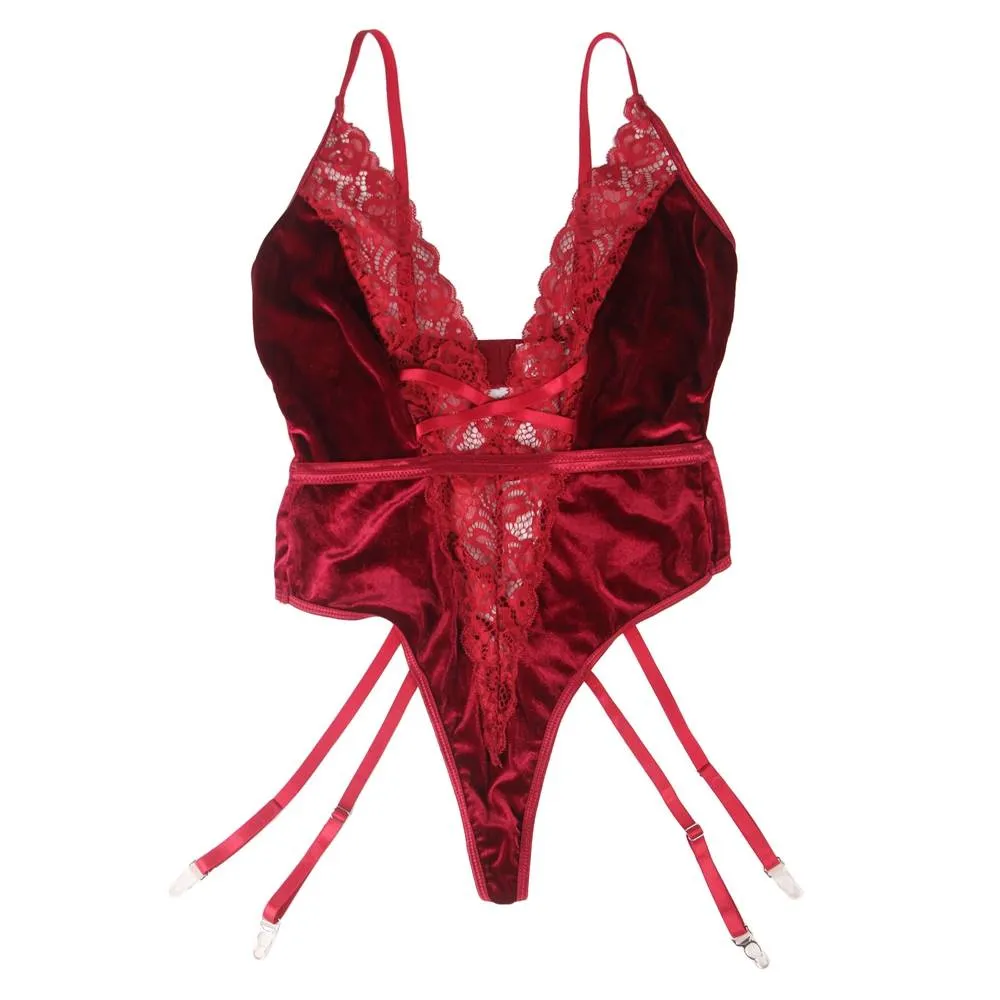 Deep V garter lace velvet stitching teddy Egypt