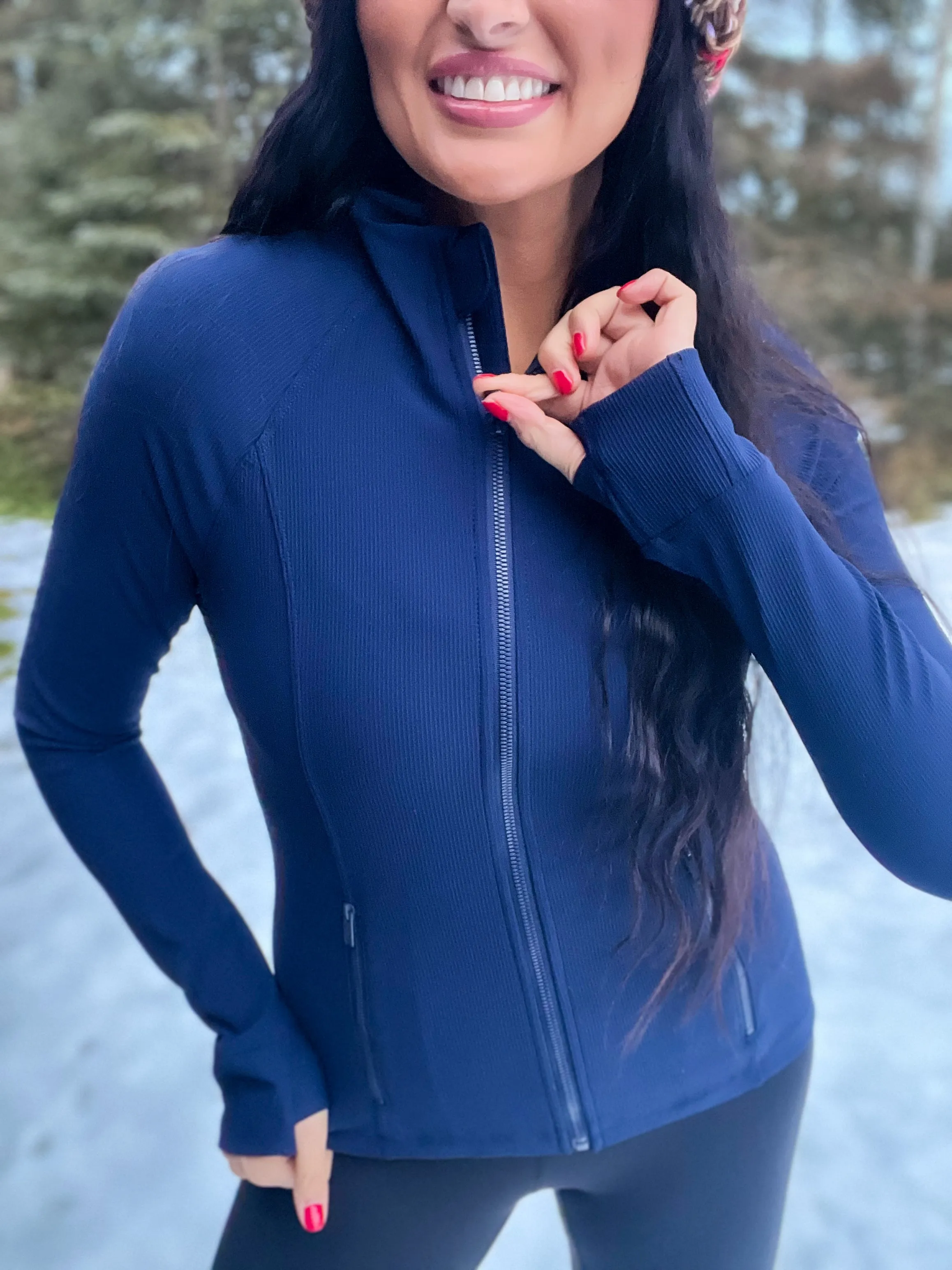 Define Ribbed 2x2 Nylon Active Jacket- Navy