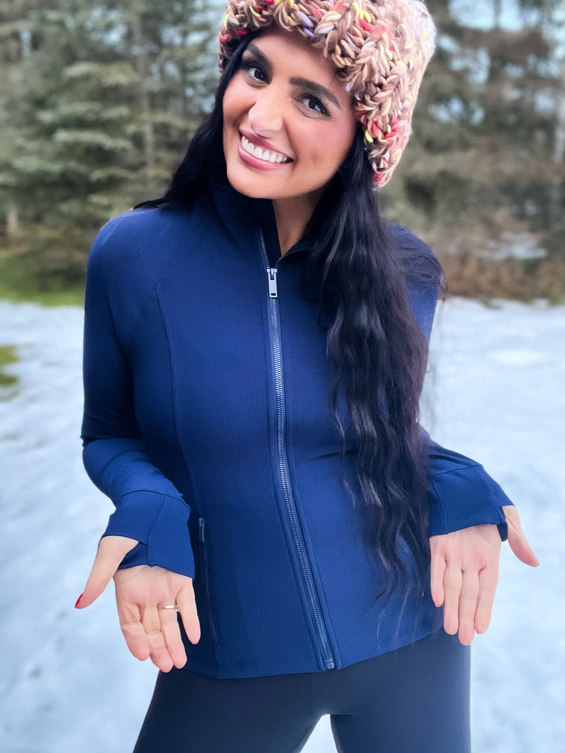 Define Ribbed 2x2 Nylon Active Jacket- Navy