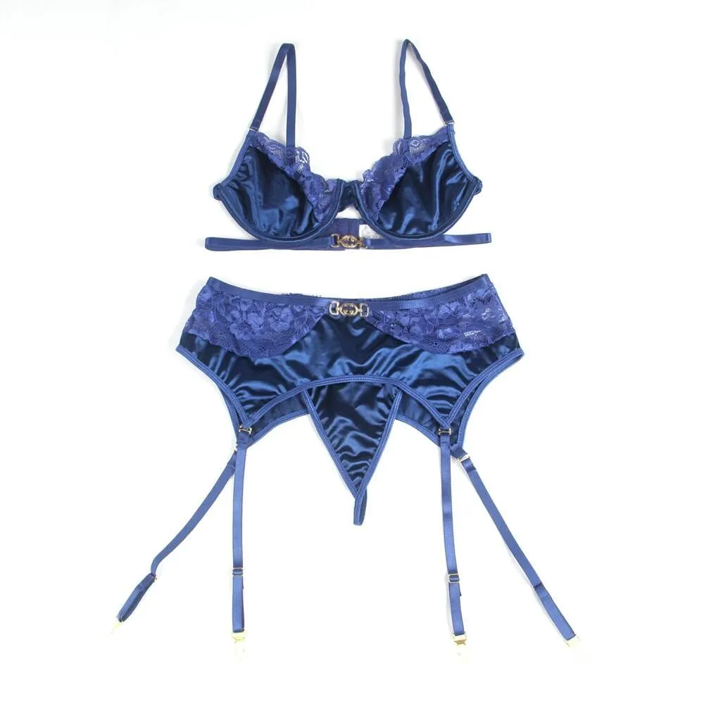 Delicate Lace Lingerie Set- Stitching Bra And Garter Panty