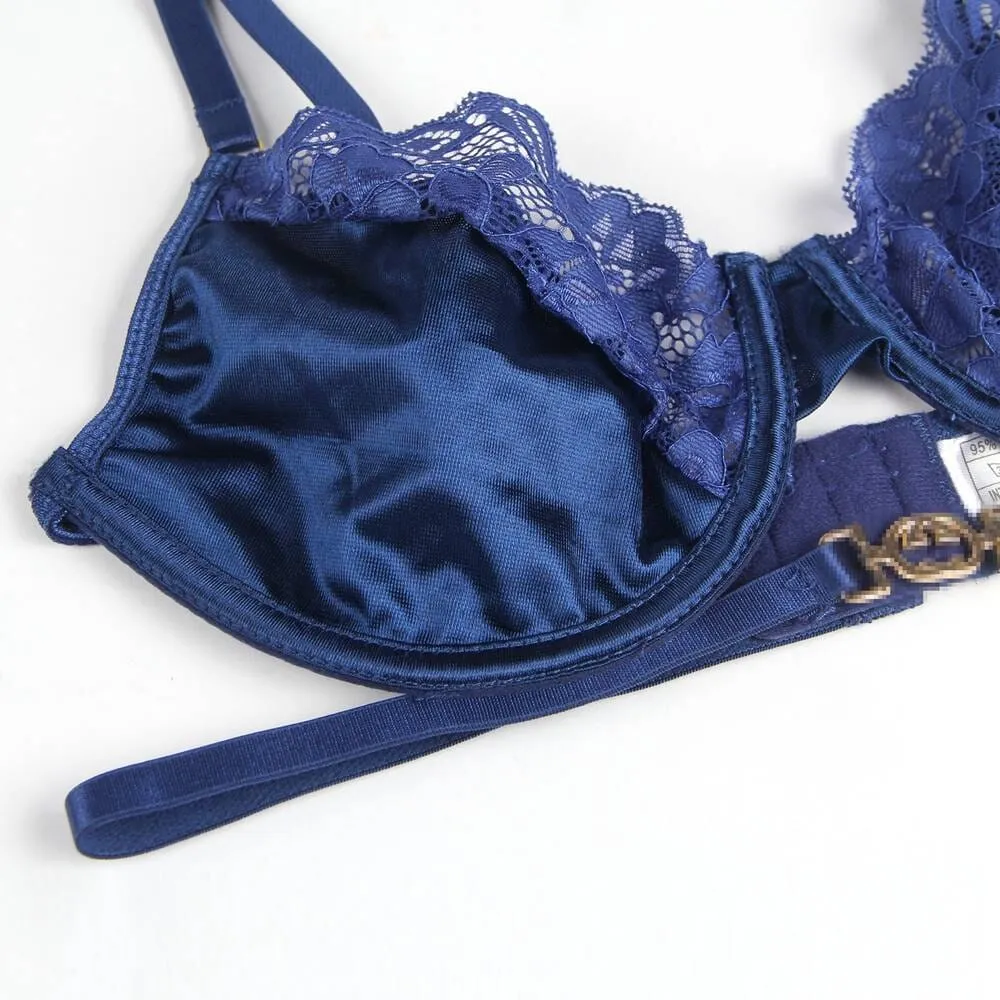 Delicate Lace Lingerie Set- Stitching Bra And Garter Panty