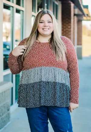 Ditsy Floral Block Top in Burgundy