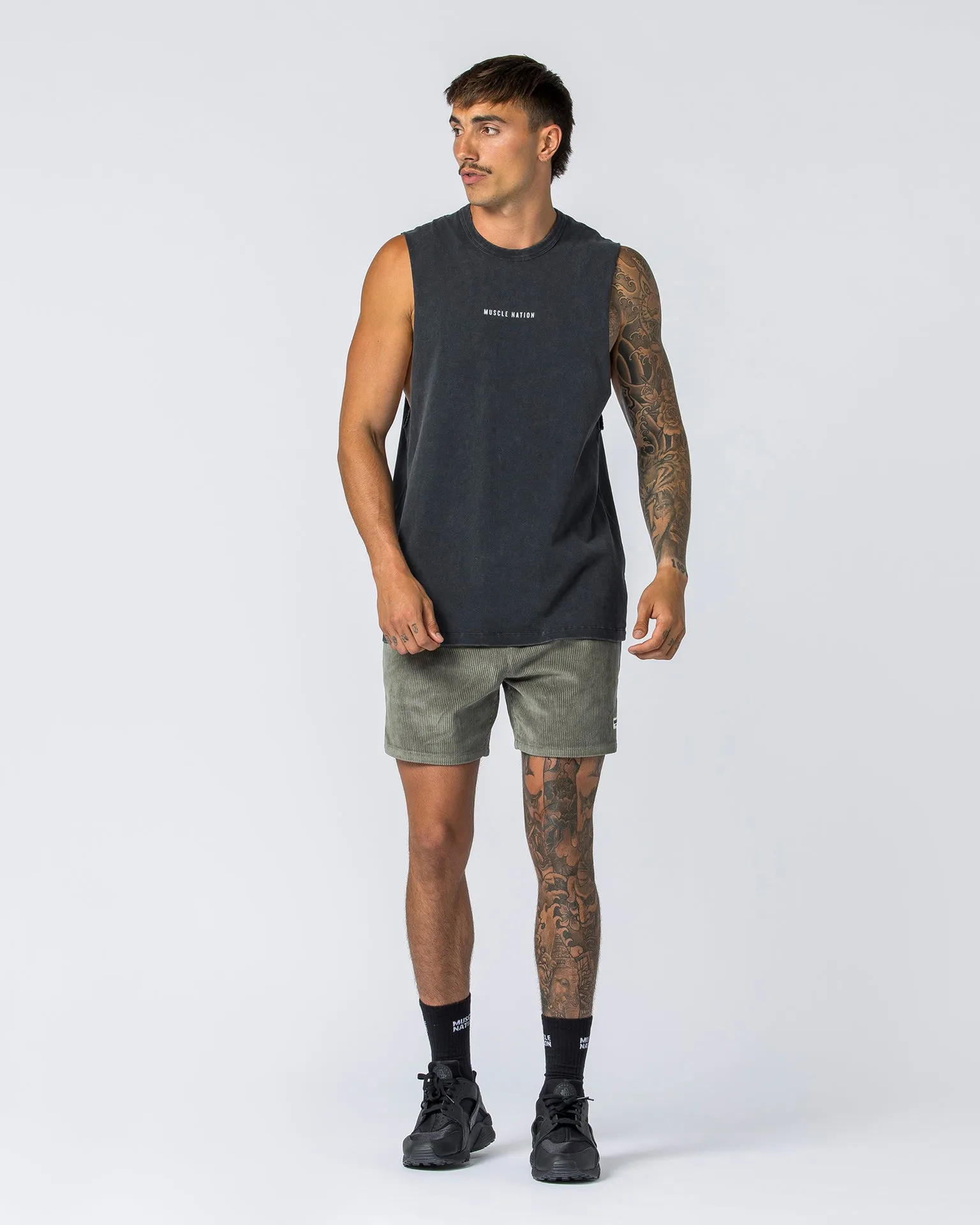 Ease Drop Arm Heavy Vintage Tank - Washed Black
