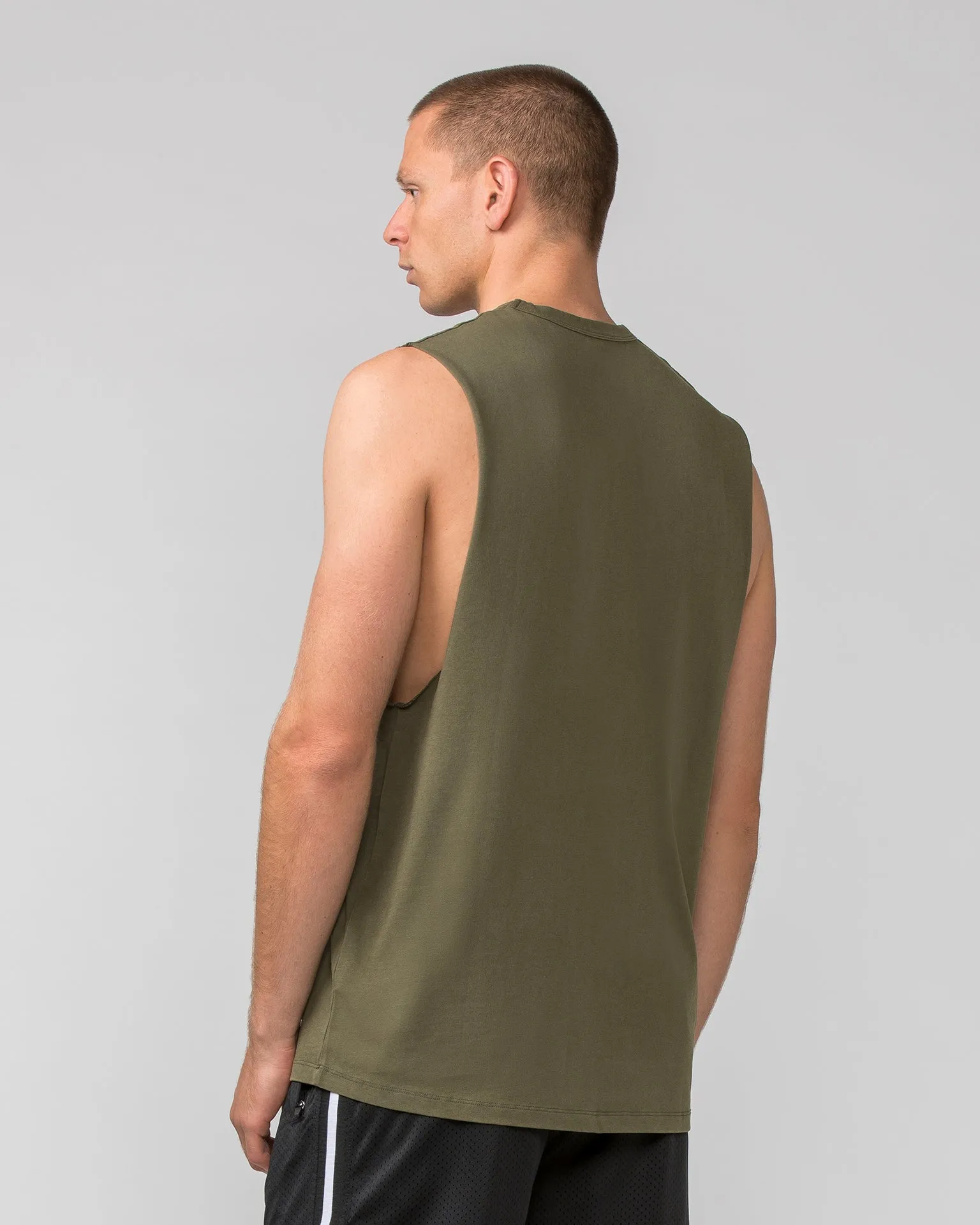 Ease Drop Arm Heavy Vintage Tank - Washed Dark Khaki