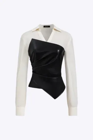 Echo - Stylish Zipper V Neck Patchwork Woman's Long Sleeve Shirt