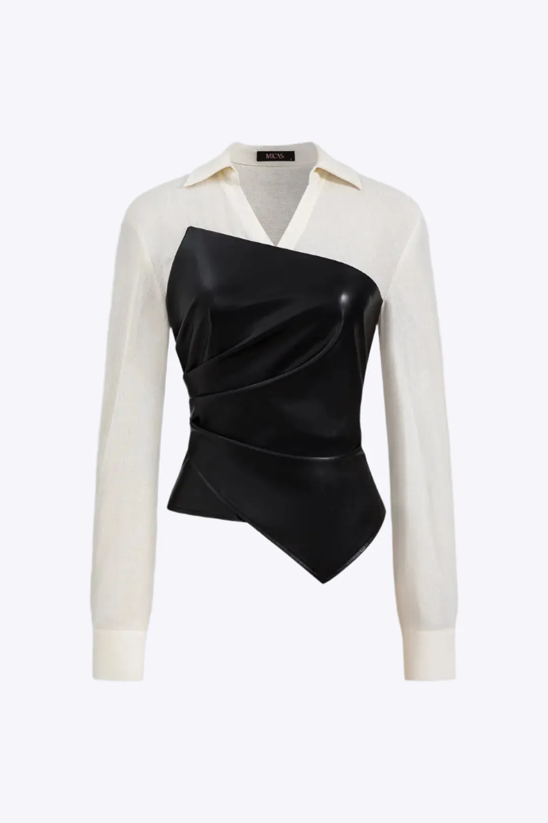 Echo - Stylish Zipper V Neck Patchwork Woman's Long Sleeve Shirt