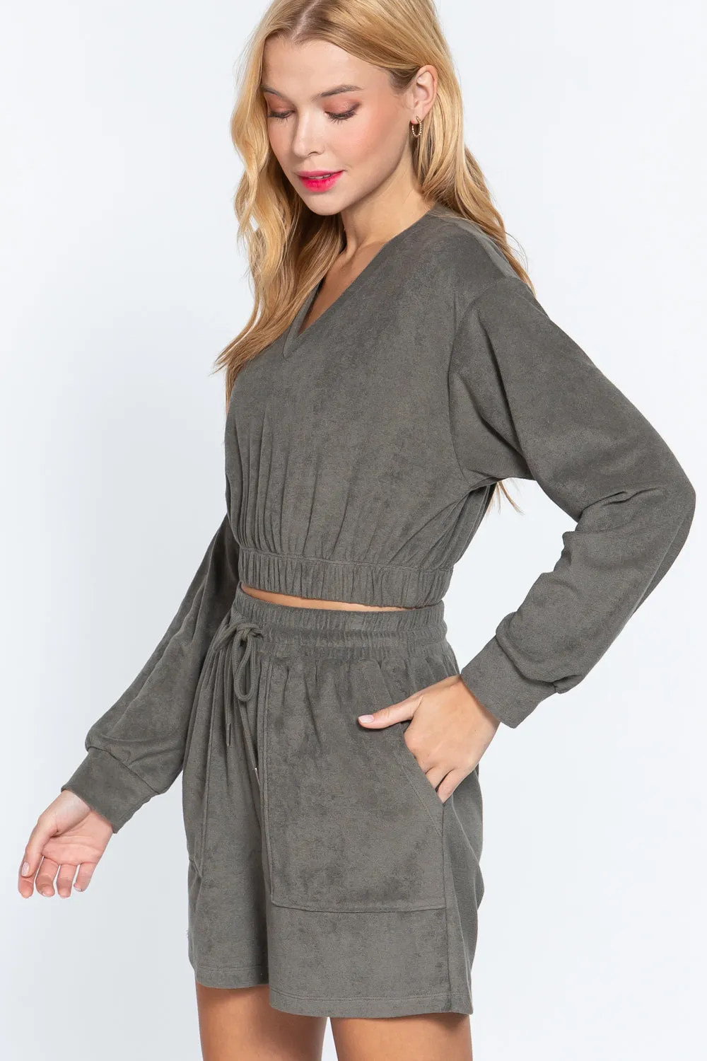 Elasticized Hem Terry Toweling Top