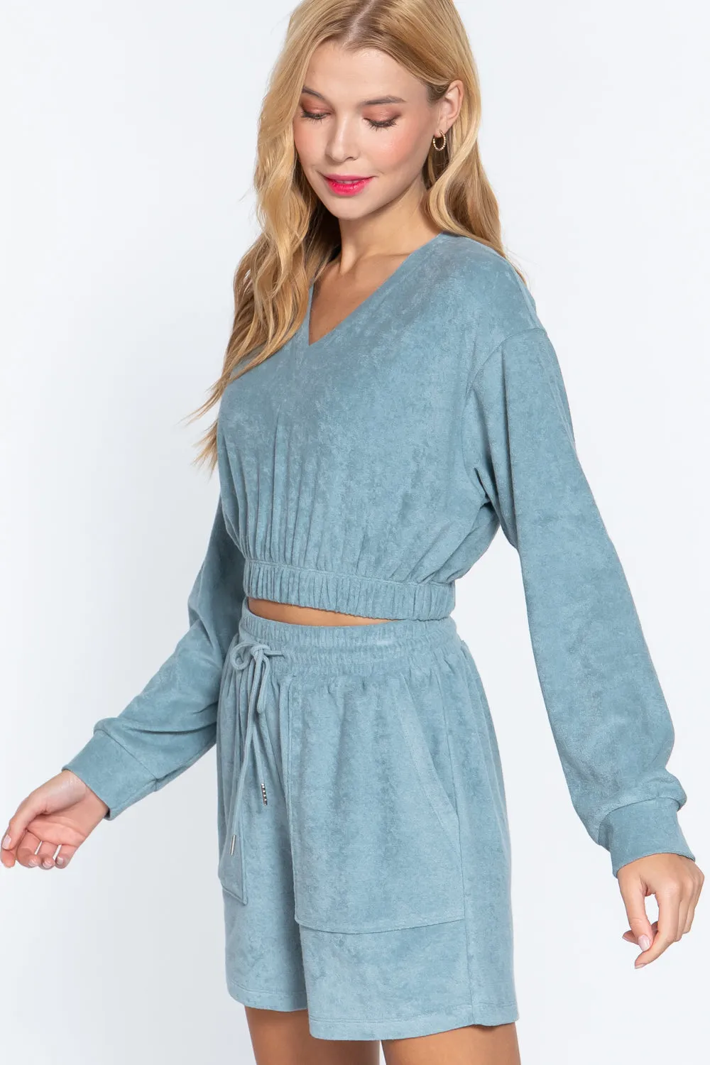 Elasticized Hem Terry Toweling Top