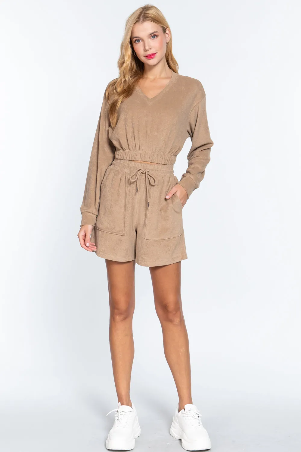 Elasticized Hem Terry Toweling Top