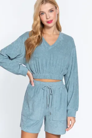 Elasticized Hem Terry Toweling Top