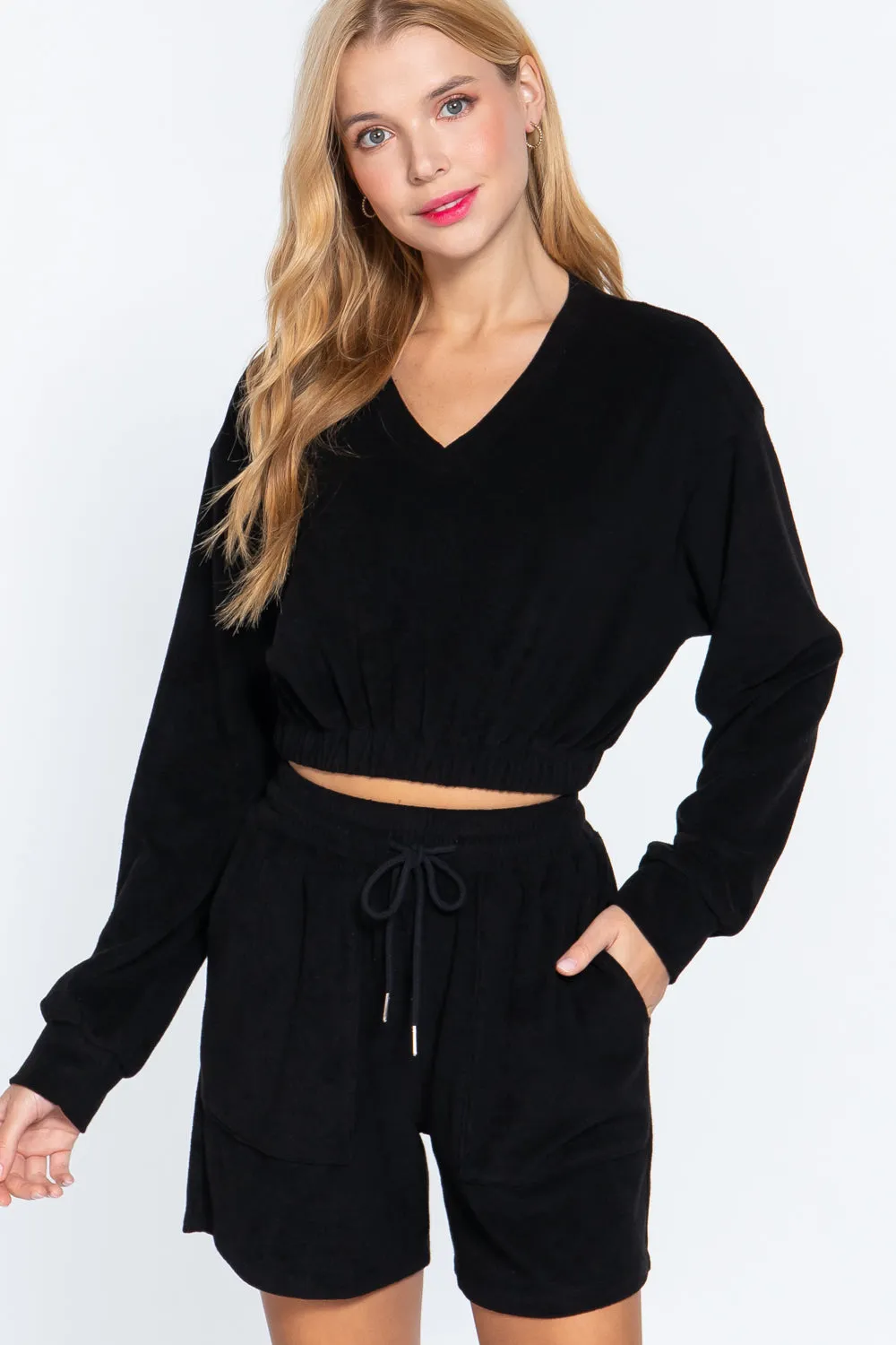 Elasticized Hem Terry Toweling Top