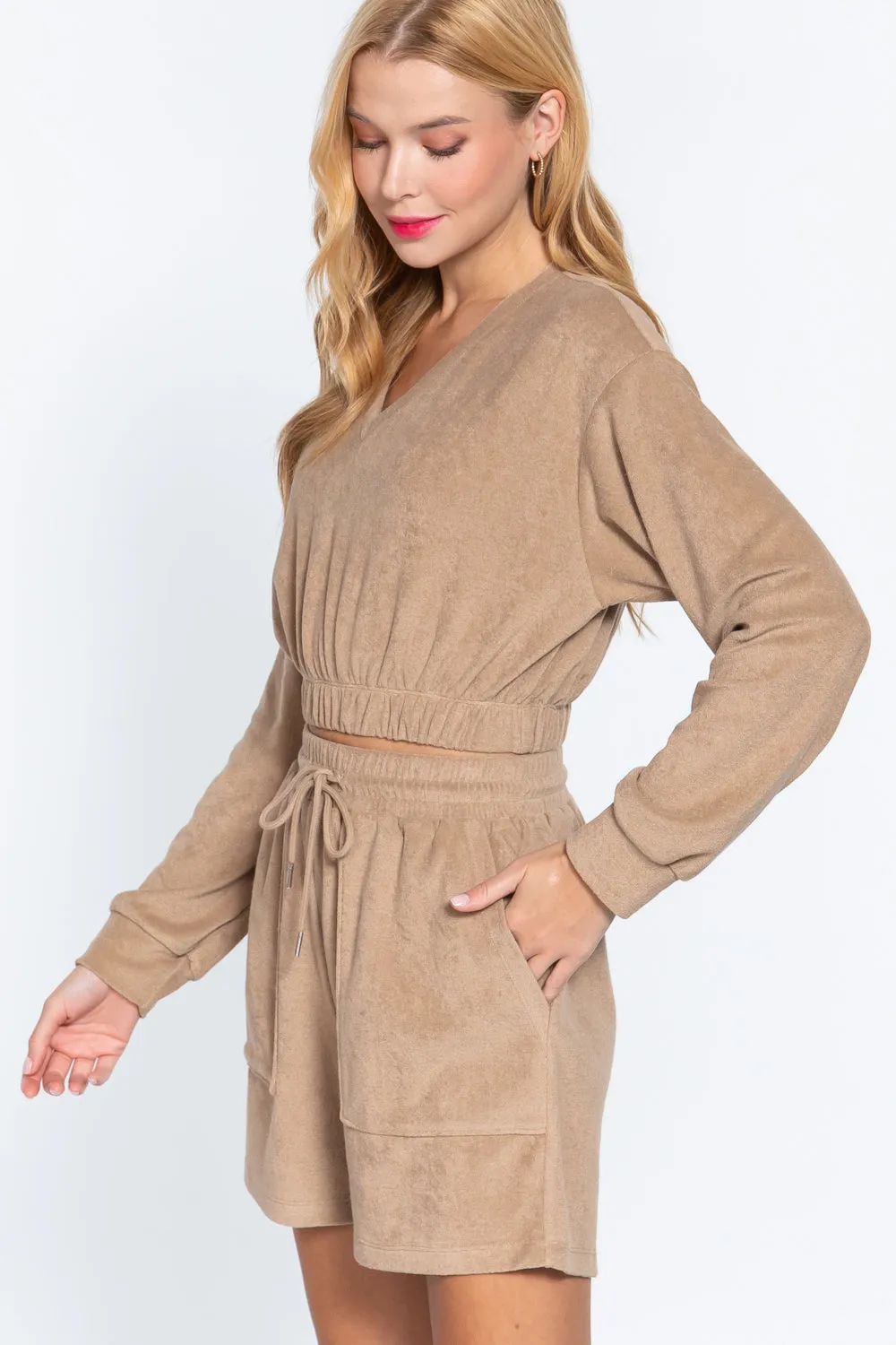 Elasticized Hem Terry Toweling Top