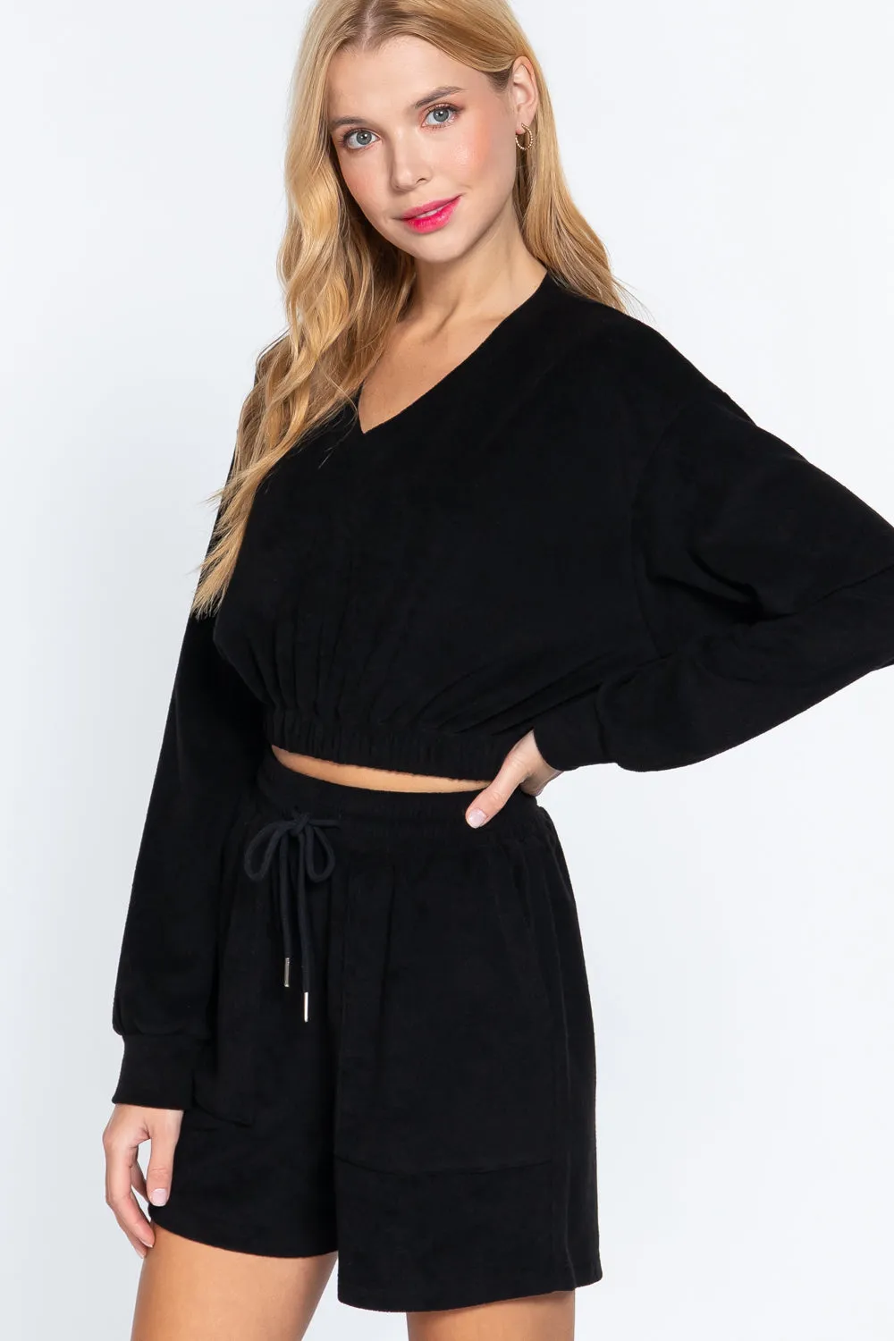 Elasticized Hem Terry Toweling Top