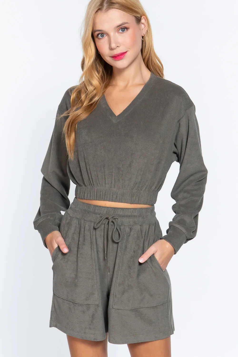 Elasticized Hem Terry Toweling Top