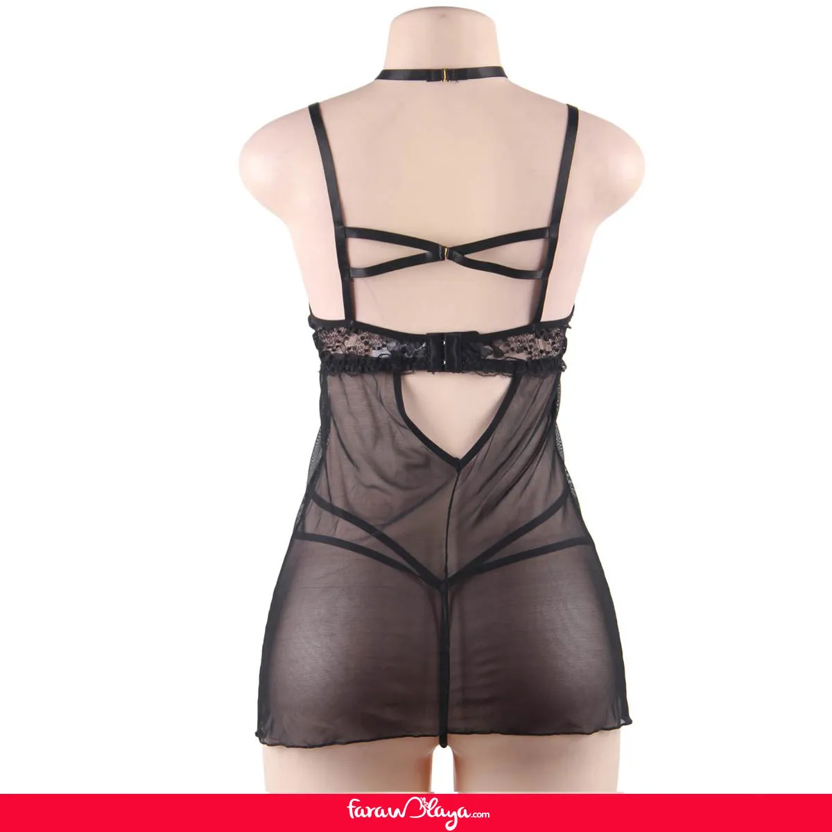 Elegant Black Lace Hanging Neck Perspective Sexy Egypt Babydoll