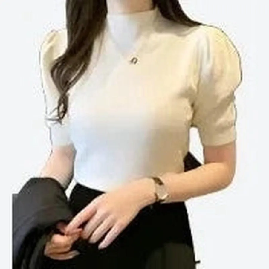 Elegant Puff Sleeve Knit Blouses