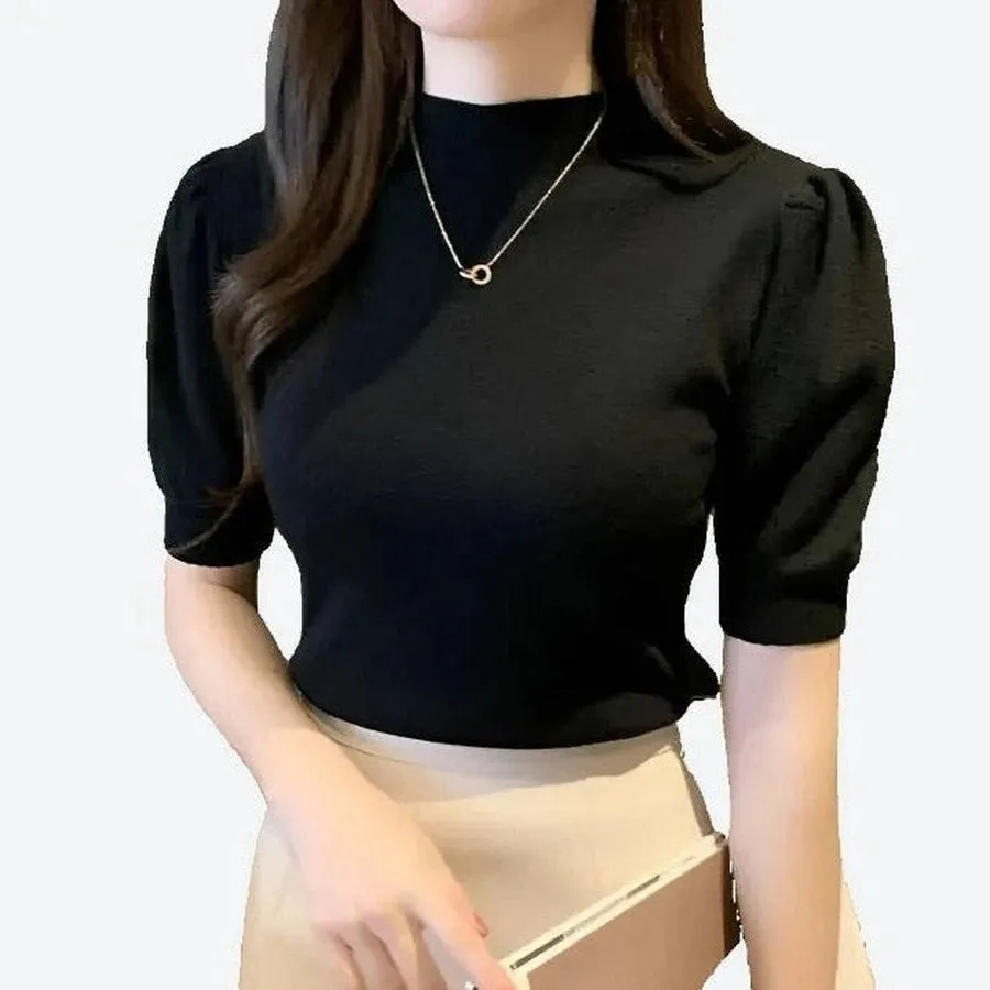 Elegant Puff Sleeve Knit Blouses