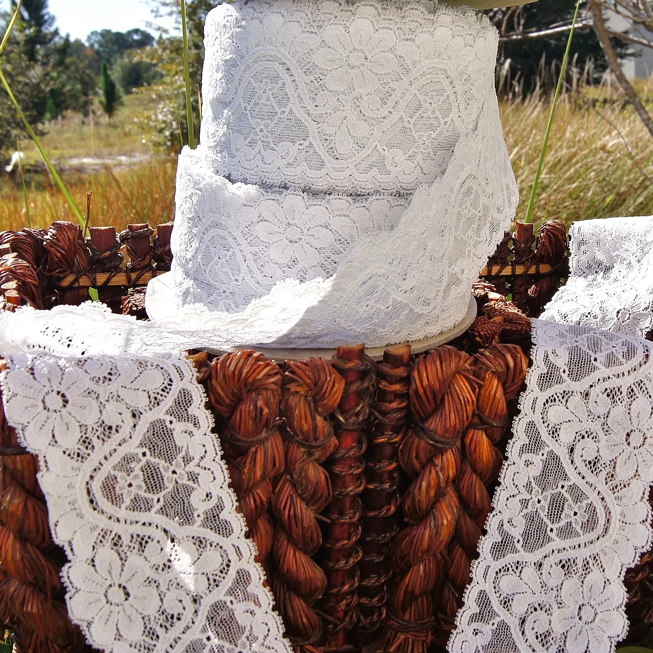 Elegant Silver Grey Vintage Floral Stretch Lace 2½" wide