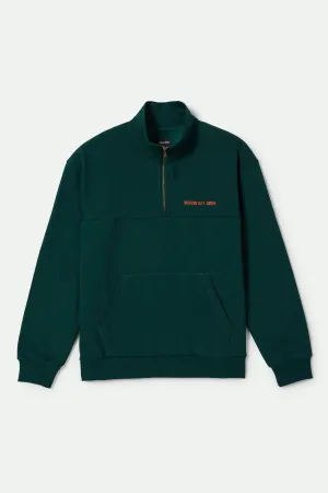 Embroidered Heavyweight Oversized Half Zip - Deep Emerald