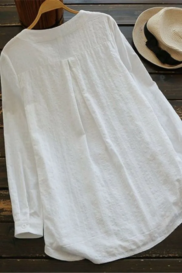 Embroidered Lace Long Sleeve Cotton Shirt