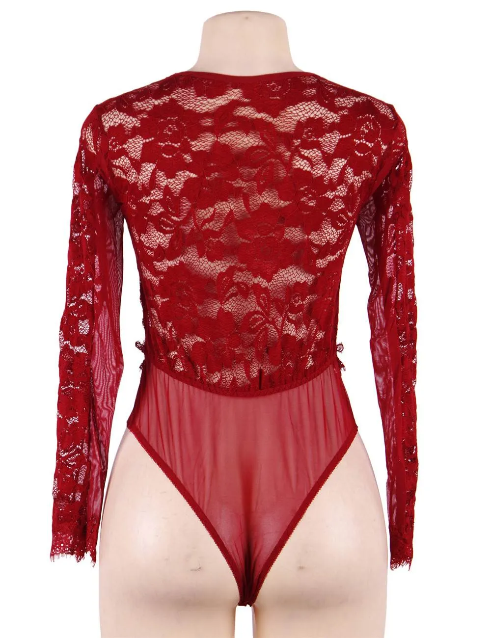 Eyelashes Lace Open Chest Long Sleeve Teddy