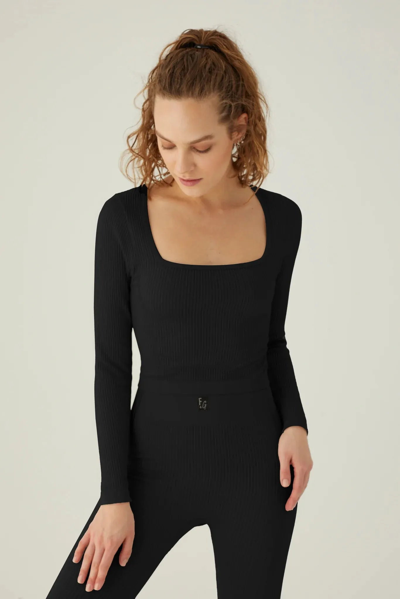 F&G Seamless Square Neck Longsleeve Top Black
