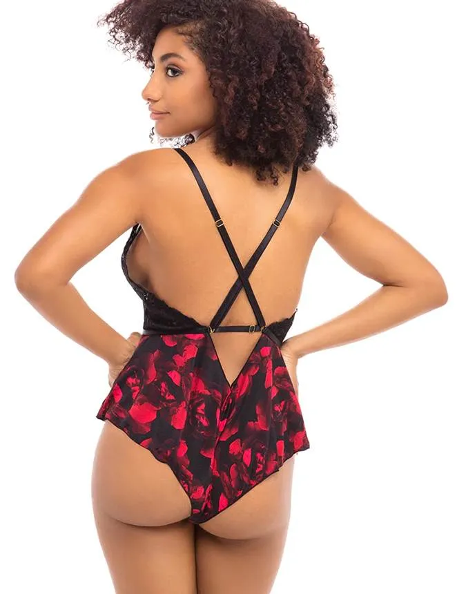 Fashion Sexy Lace Floral Print Plunge Neck Teddy Egypt