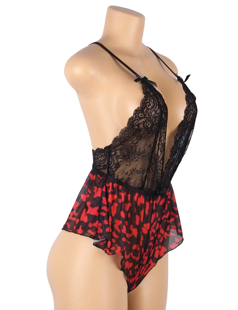 Fashion Sexy Lace Floral Print Plunge Neck Teddy Egypt
