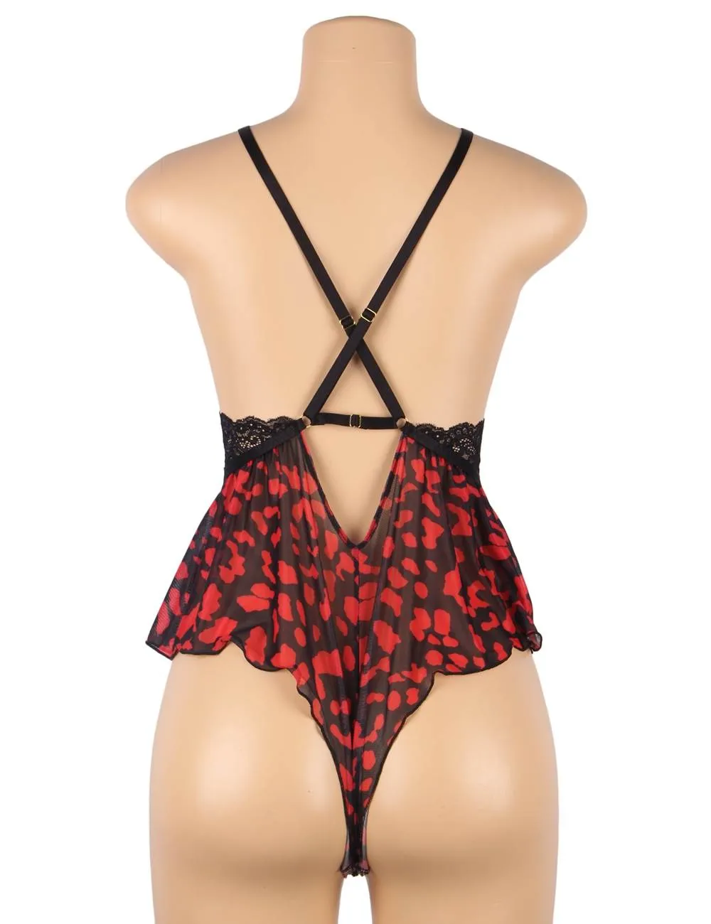 Fashion Sexy Lace Floral Print Plunge Neck Teddy Egypt
