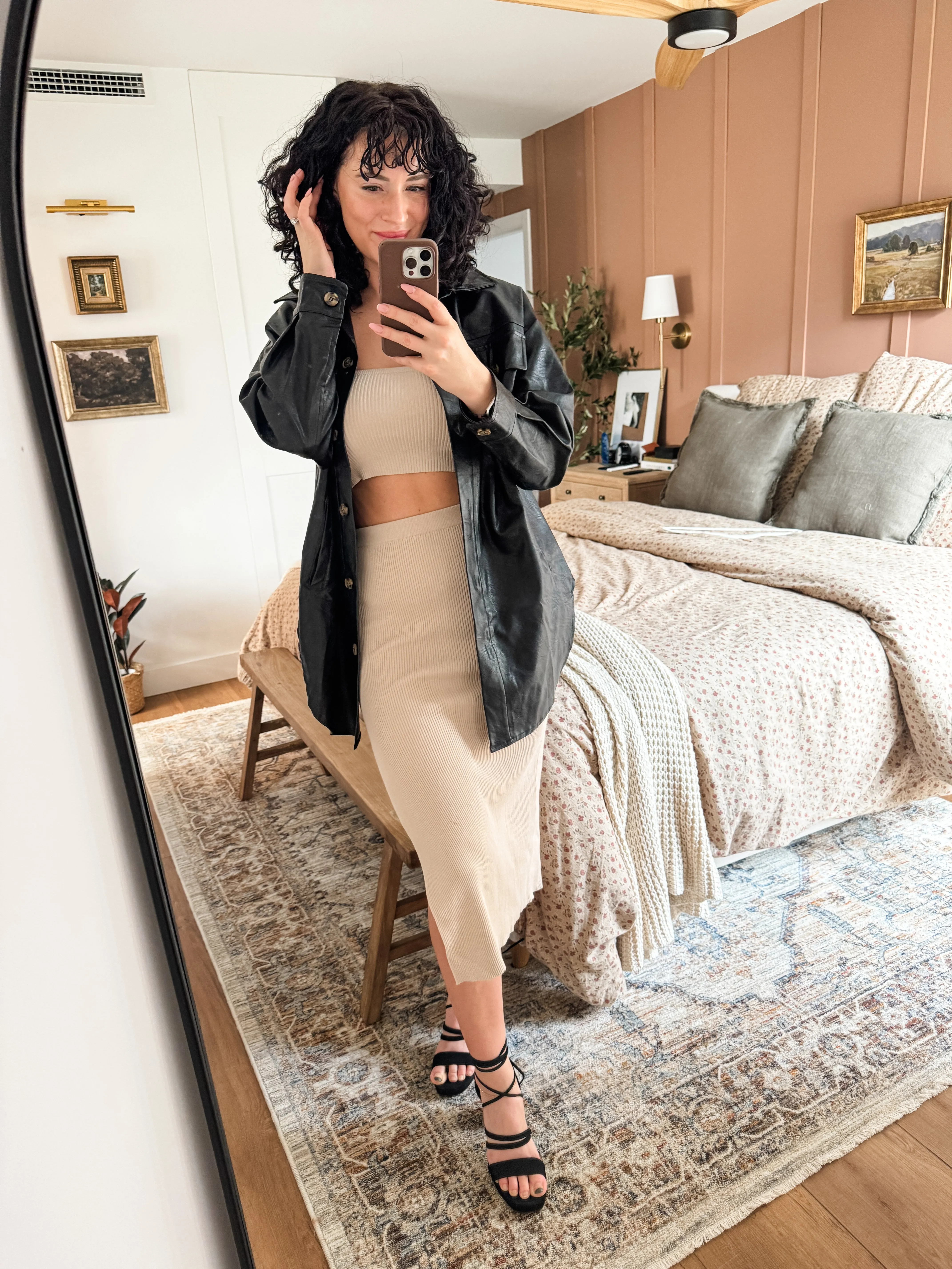 Faux Leather Button Up Jacket with Chest Pockets
