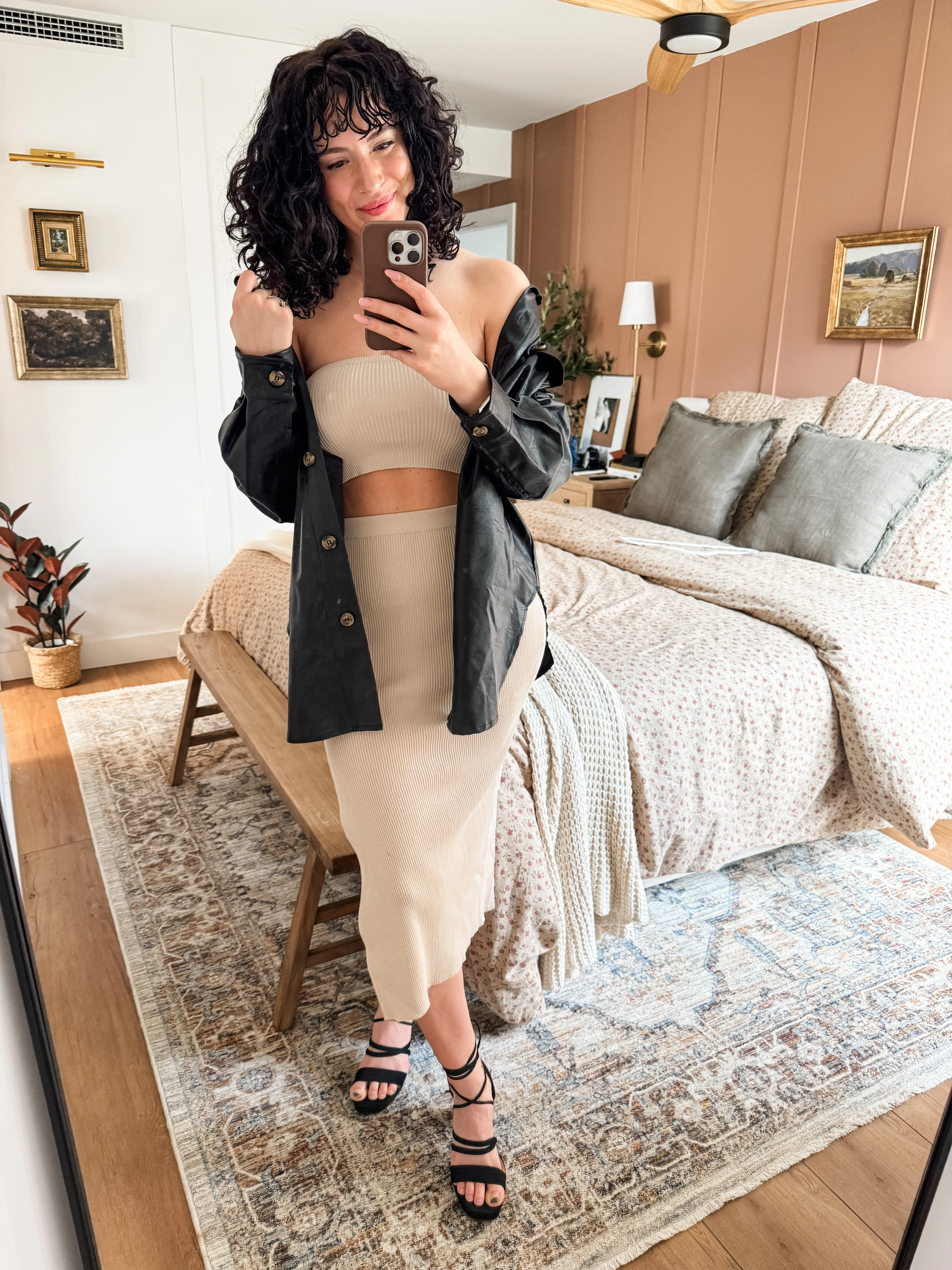 Faux Leather Button Up Jacket with Chest Pockets