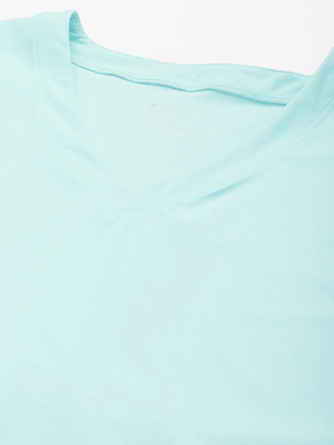 Fitkin Women Aqua Blue Solid T-shirt With Curved Hem