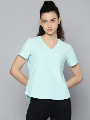 Fitkin Women Aqua Blue Solid T-shirt With Curved Hem