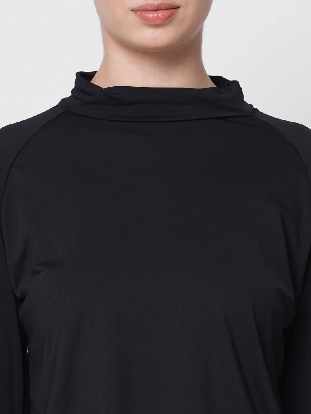 Fitkin women black self design turtle neck long sleeve top