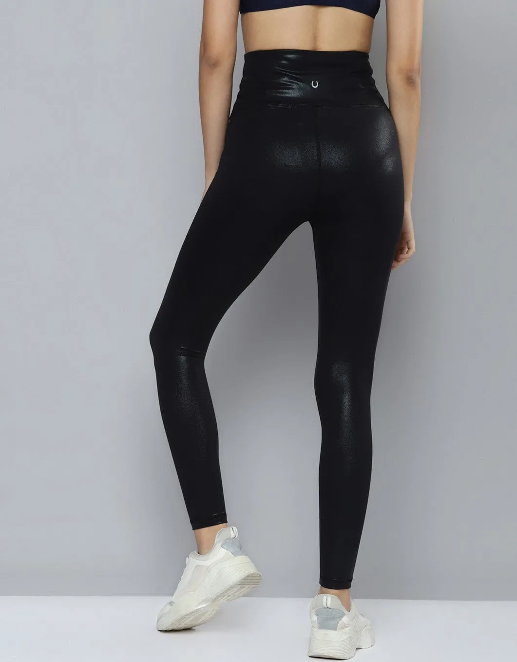 Fitkin Women Black Shine On Sports Bra Leggings Co-ord Set