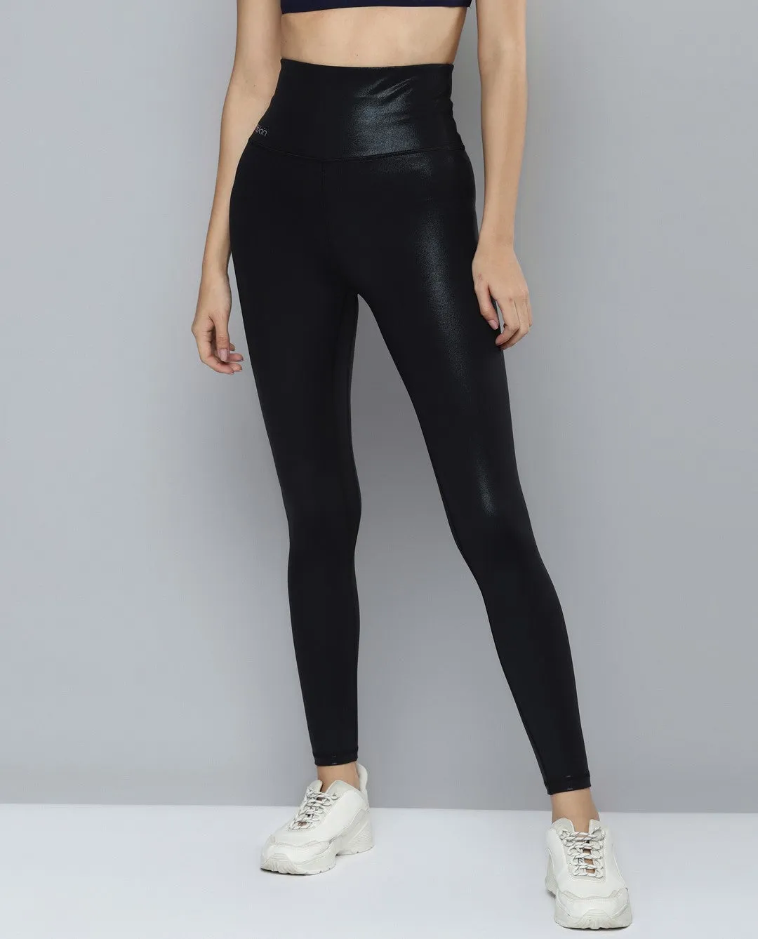 Fitkin Women Black Shine On Sports Bra Leggings Co-ord Set